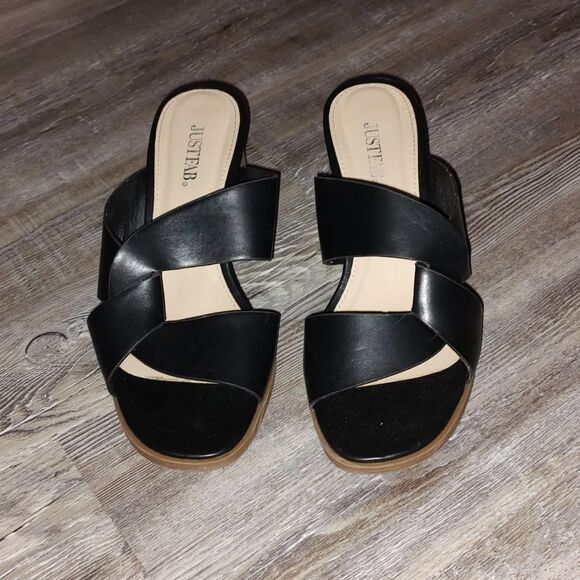 JustFab black Tamara Block Heeled Mule Sz 7.5 - Picture 2 of 8